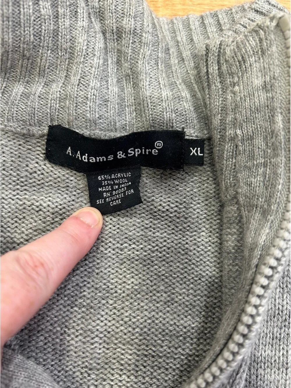 A. Adams & Spire XL Gray Wool Blend Half-Zip Sweater mens top